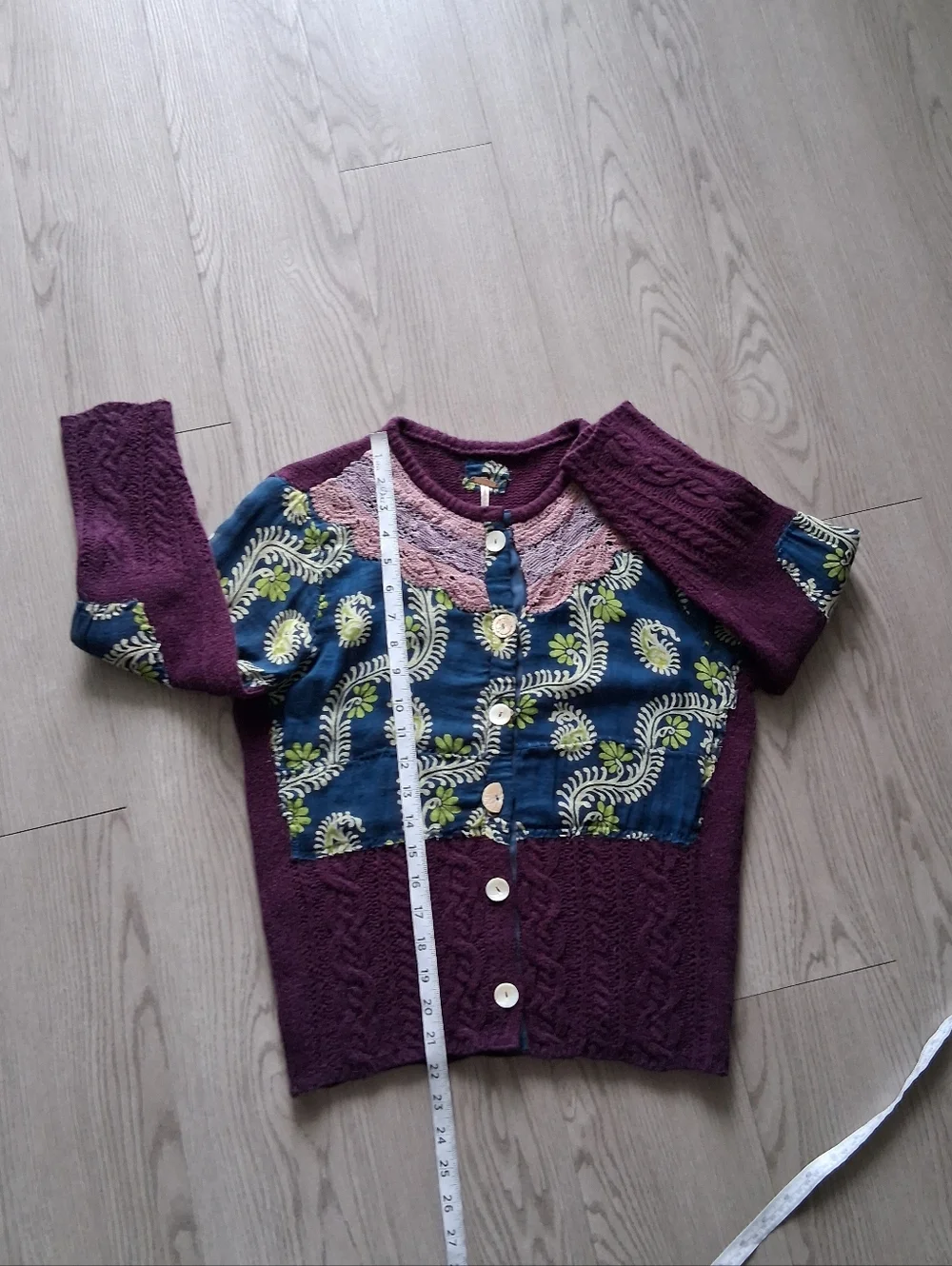 Vintage Free People Mix Media Knit Cardigan Patchwork Lace ASO Marissa Cooper OC